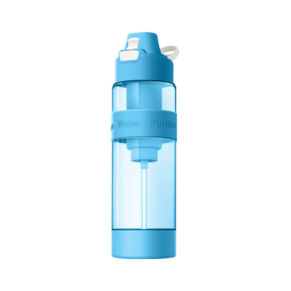 A portable water purifier bottle with a nano-silver filter that enriches your drinking experience.