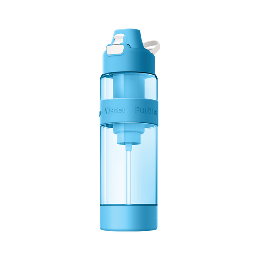 A portable water purifier bottle with a nano-silver filter that enriches your drinking experience.