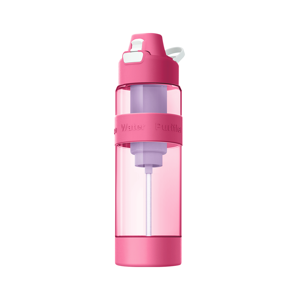 A portable water purifier bottle with a nano-silver filter that enriches your drinking experience.
